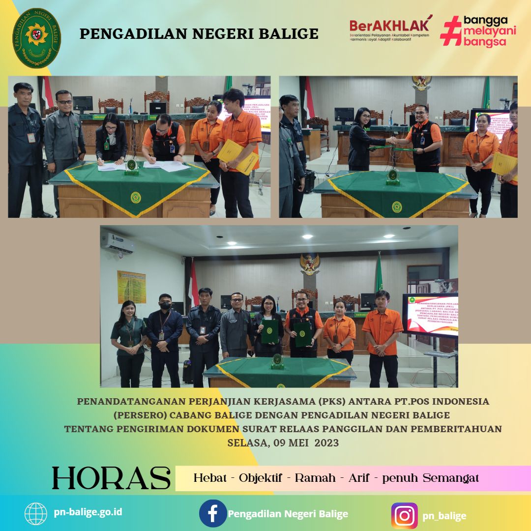 PENANDATANGANAN PERJANJIAN KERJASAMA (PKS) antara pt.pos indonesia (persero) cabang balige dengan pengadilan negeri balige tentang pengiriman dokumen surat reLAAS PANGGILAN DAN PEMBERITAHUAN PENANDATANGANAN PERJANJIAN KERJASAMA (PKS) antara pt.pos indonesia (persero) cabang balige dengan pengadilan negeri balige tentang pengiriman dokumen surat reLAAS PANGGILAN DAN PEMBERITAHUAN